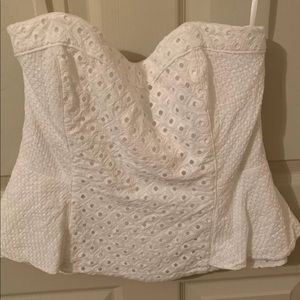 WHBM strapless peplum white lace top sz 10